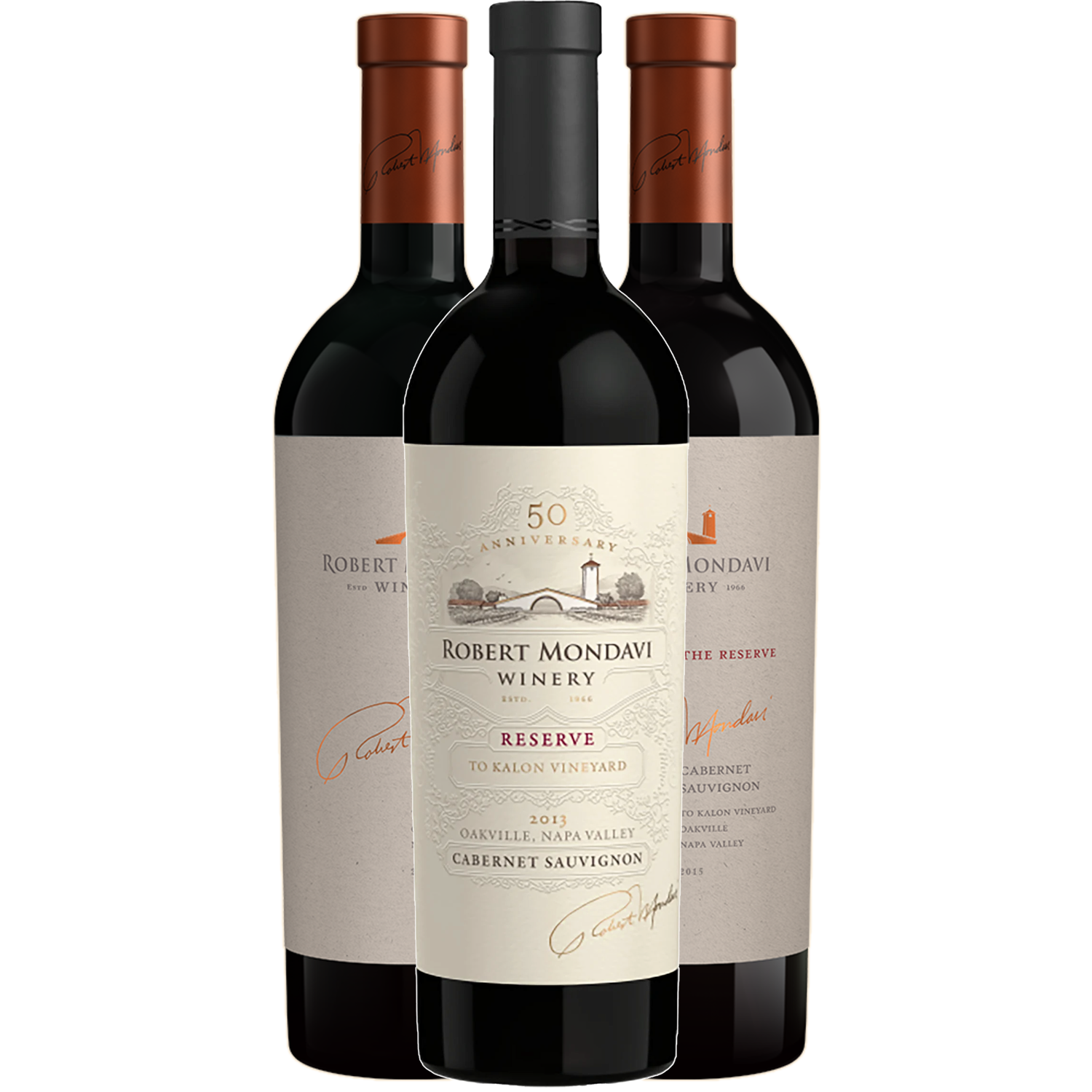 Robert Mondavi Winery NV 2013-2015 To Kalon Reserve 50th Anniversary 3-Pack 750ml Wine Bottle