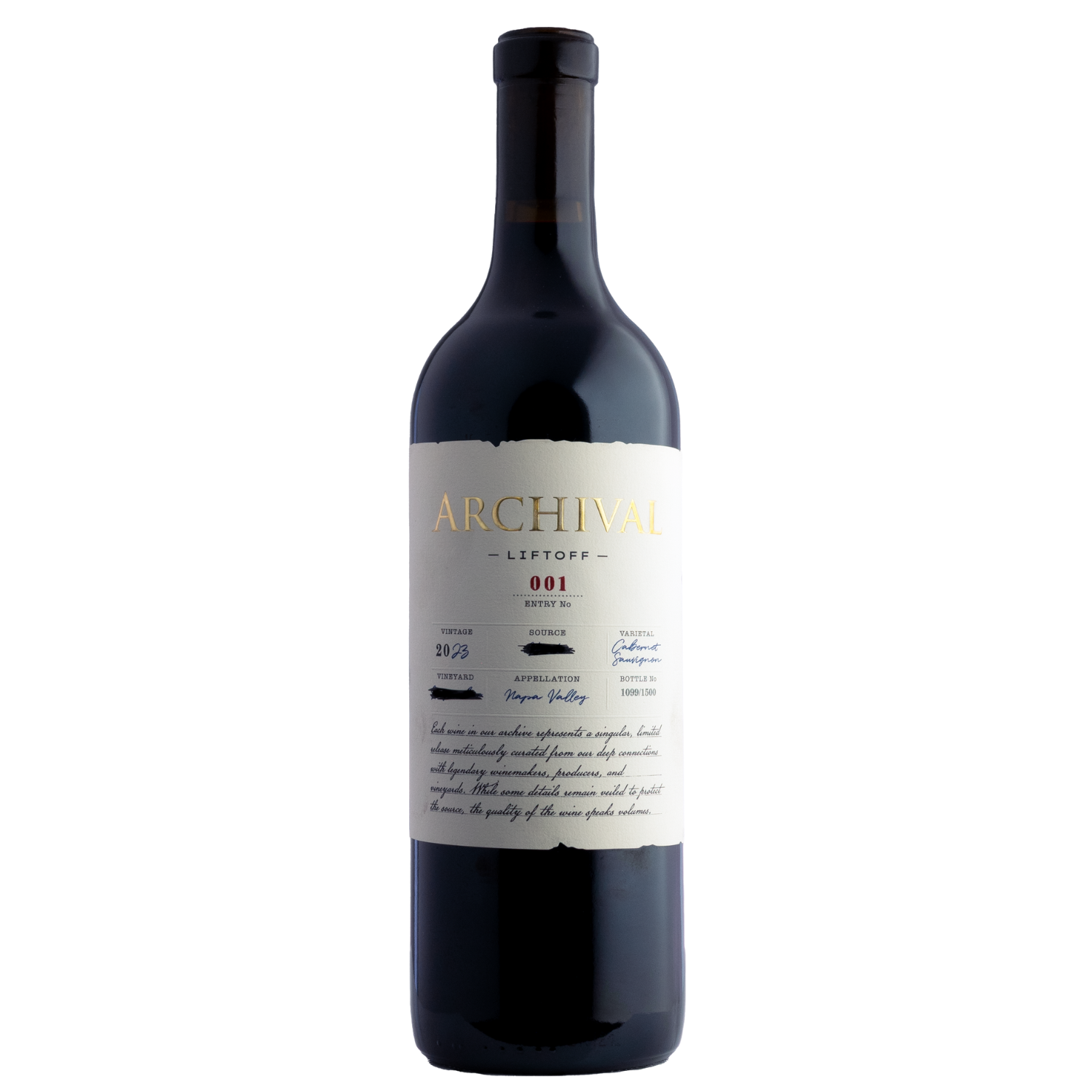 Archival 2023 'Liftoff' Cabernet Sauvignon Napa Valley 750ml Wine Bottle