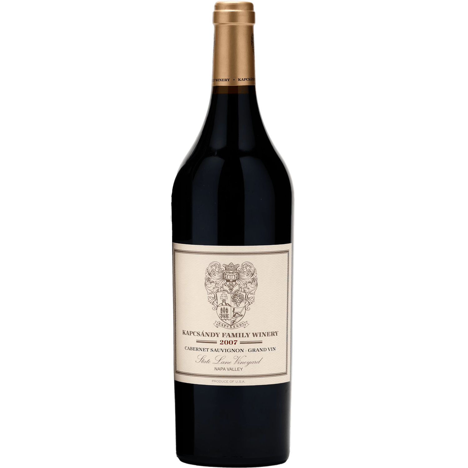 Kapcsándy 2007 'Grand Vin' State Lane Vineyard Cabernet Sauvignon 750ml Wine Bottle