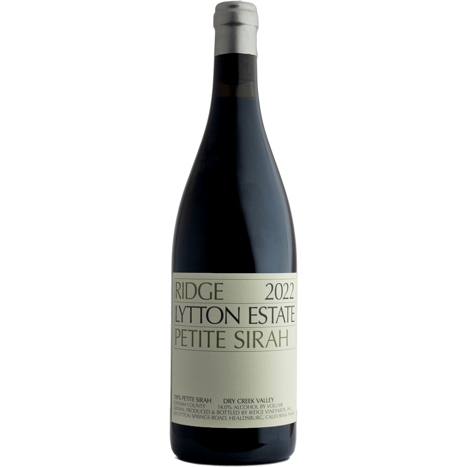 RIDGE 2022 Lytton Estate Petite Sirah 750ml Wine Bottle