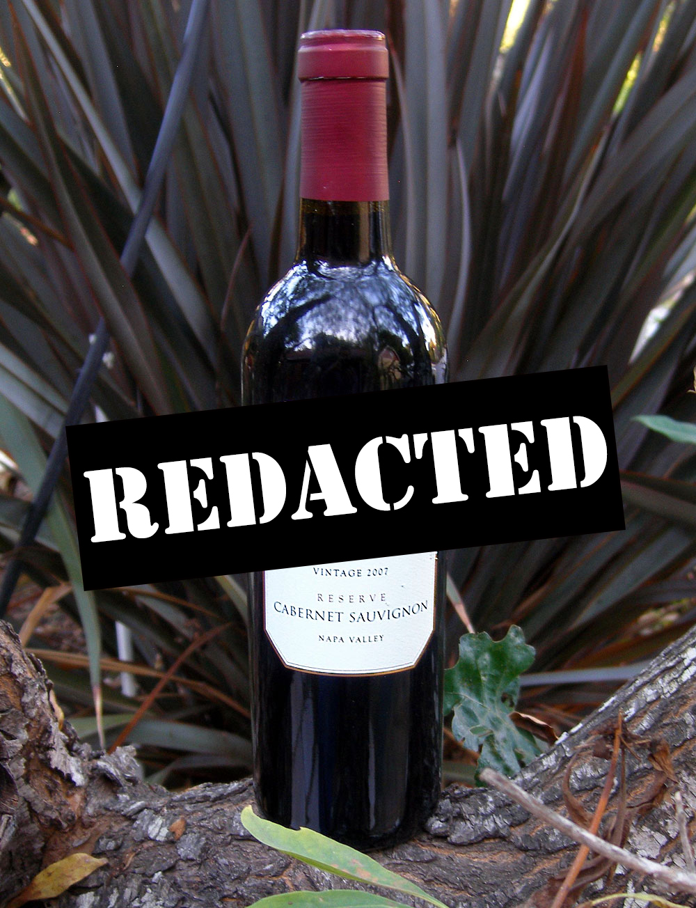 REDACTED 2007 Napa Valley Reserve Cabernet Sauvignon 750ml Wine Bottle