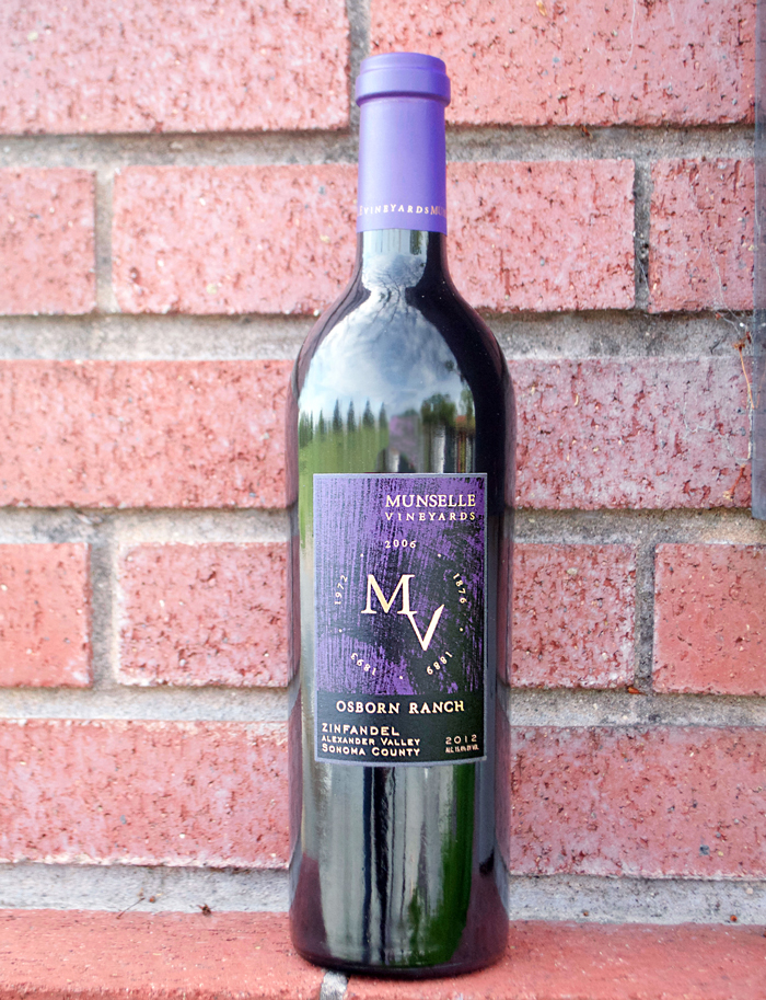 Munselle Vineyards 2012 Osborn Ranch Zinfandel 750ml Wine Bottle