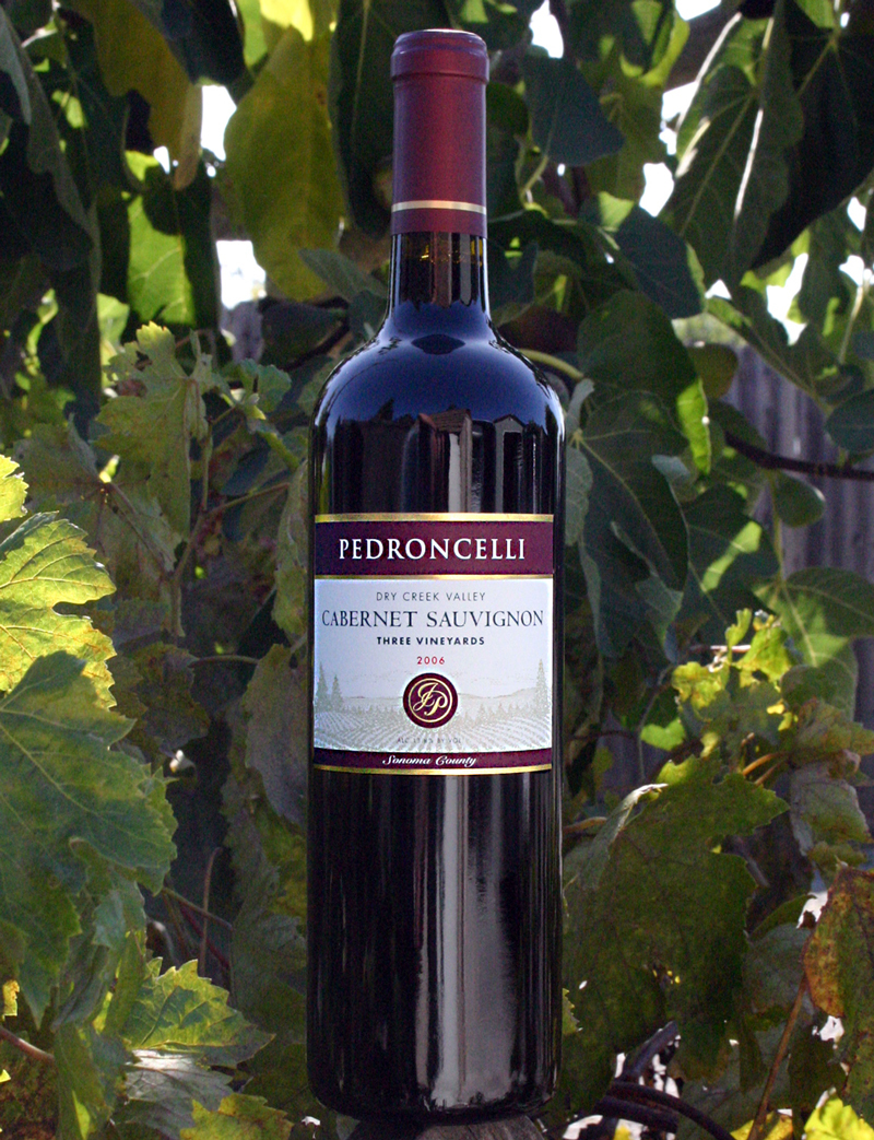 Pedroncelli Winery & Vineyards 2006 Three Vineyards Dry Creek Valley Cabernet Sauvignon 750ml Wine Bottle