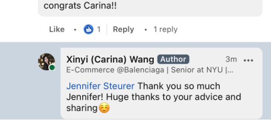 Xinyi landed an Ecommerce Internship at Balenciaga!