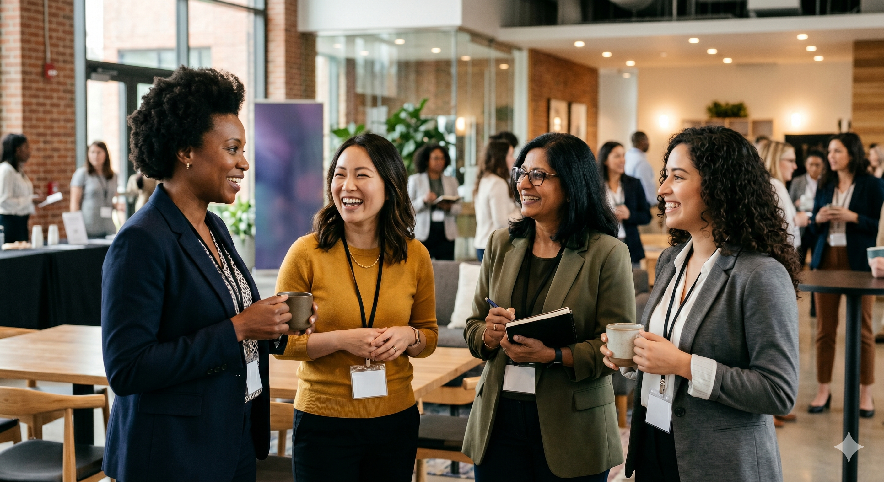 four women smiling and laughing at an event