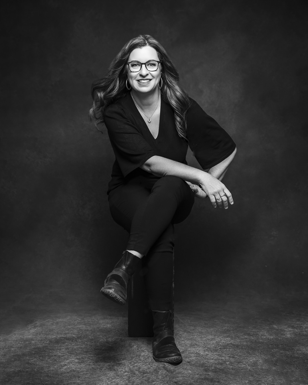 black and white image of smiling instructor