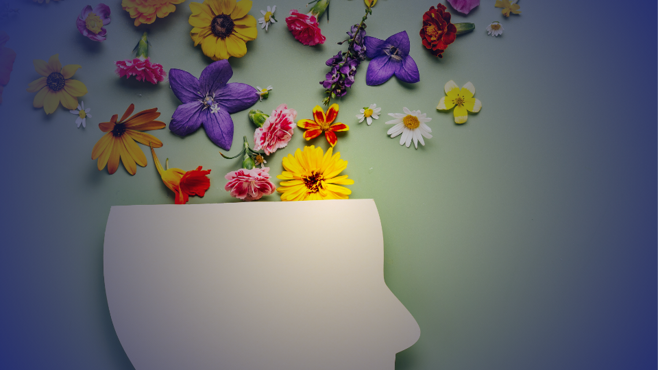 Art piece of Head open with flowers pouring out