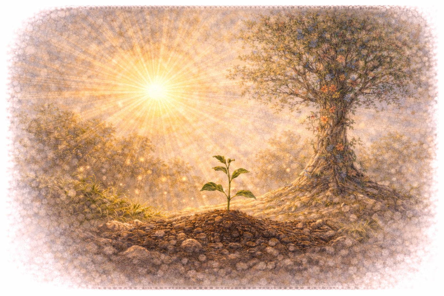 Sapling growing in sunlight