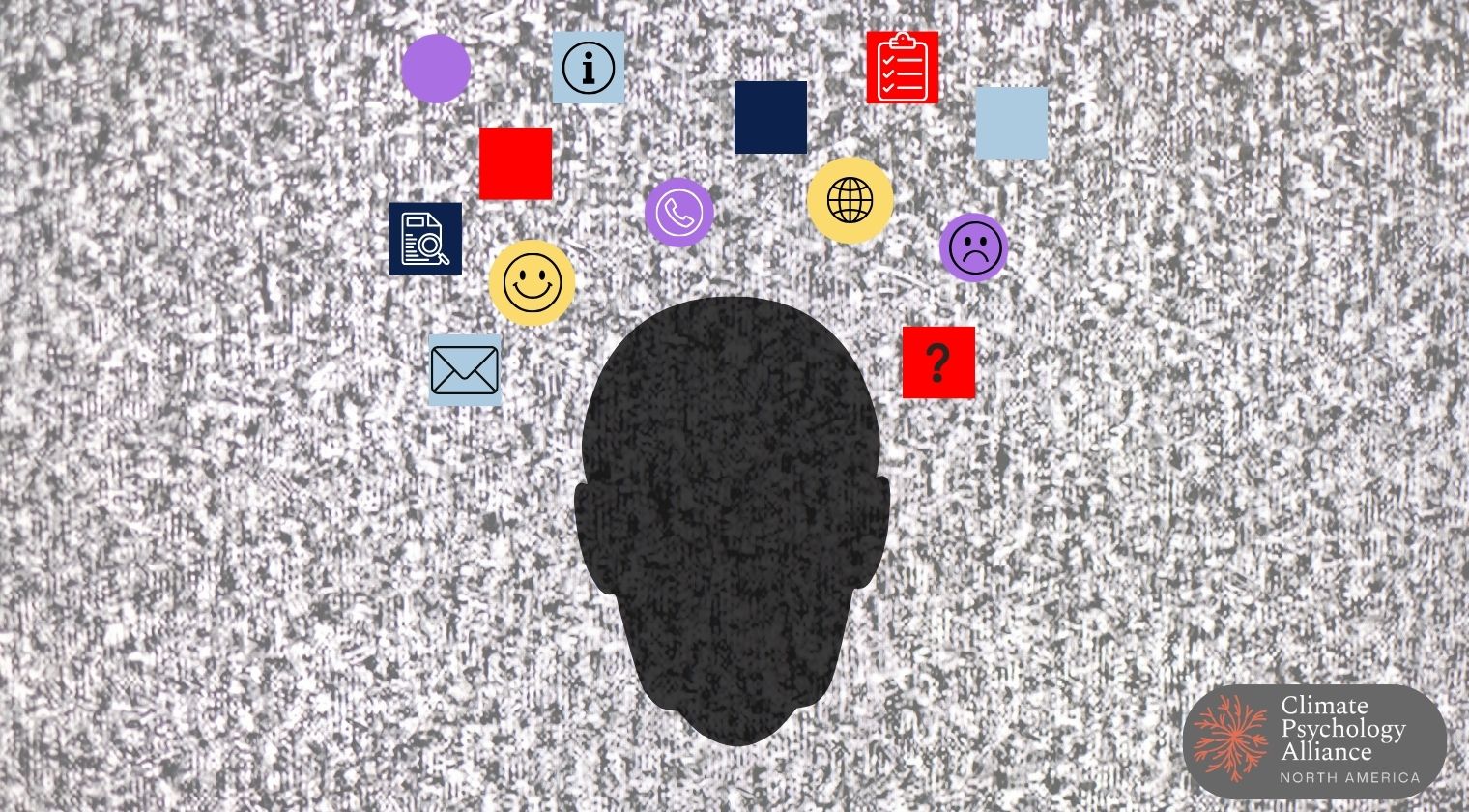 A person faces the front with colored shapes above them to indicate thoughts.