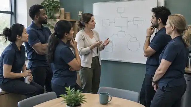 A clinic team planning at a whiteboard