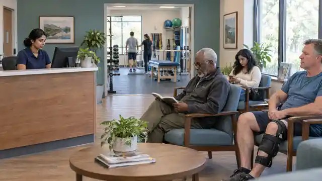 A patient checking in at a clinic front desk