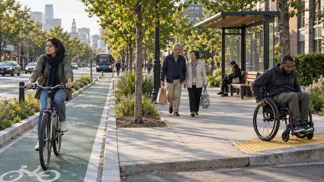 A protected bike lane on a city street