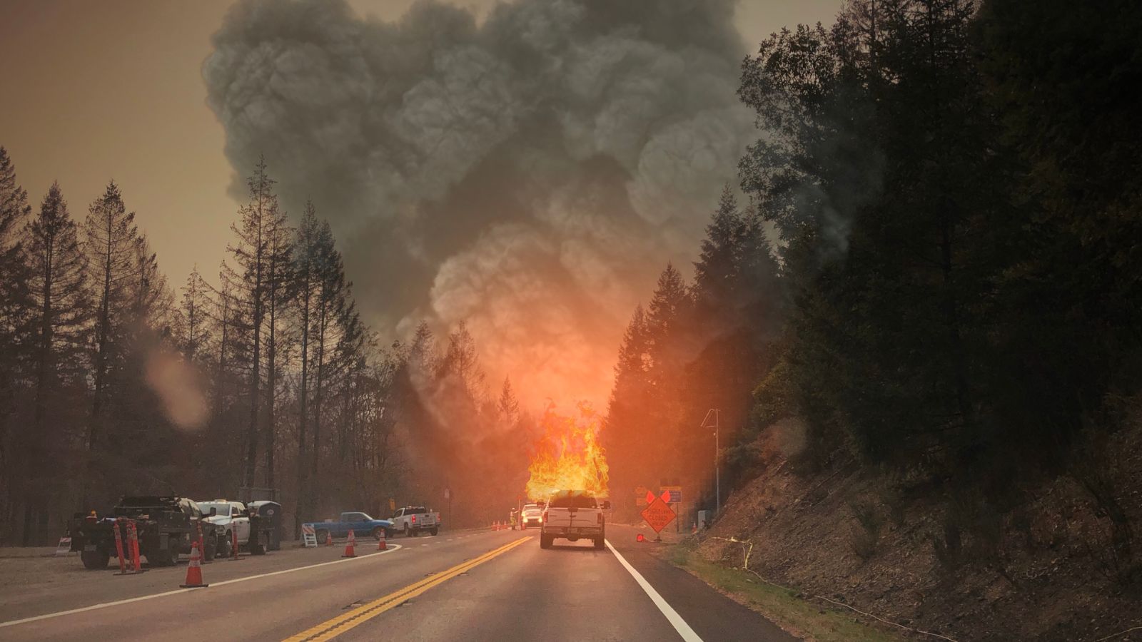 road closed by wildfire