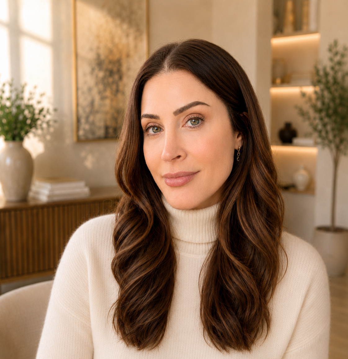 Sara Vestin Rahmani, founder of The British Butler Academy and Bespoke Bureau, smiling warmly in a light cream polo neck for the online Foundation Housekeeper Training course.
