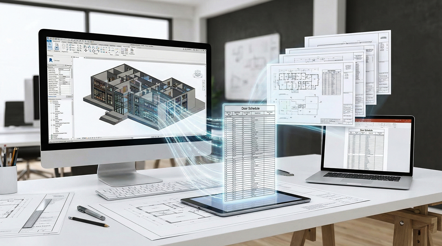 Icon representing automated Revit schedules and material takeoffs generated directly from accurate BIM model data. 