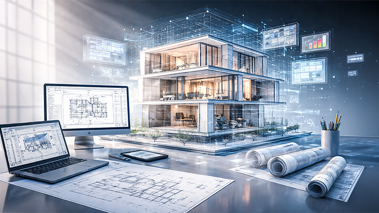 Revit Architecture course banner showing CAD-to-BIM workflow for sheet-ready documentation and coordinated views. 