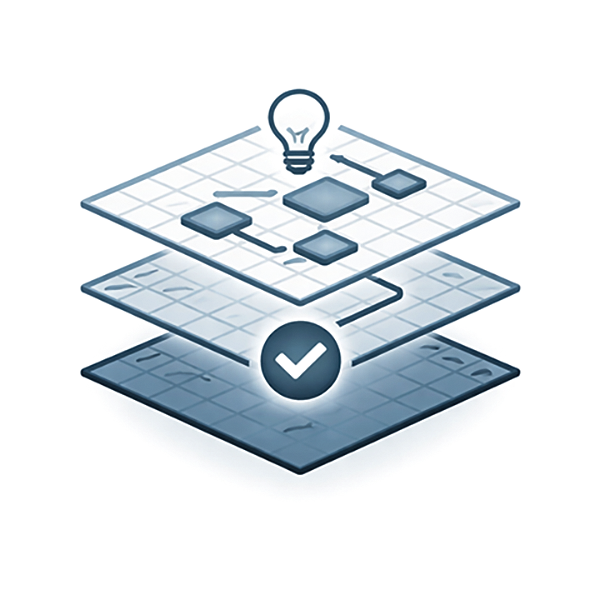 Strategy Layer icon: Workflow decision frameworks, guided practice playbooks, and validation gates essential for successful BIM delivery.