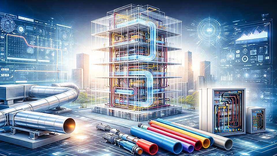 Revit MEP Foundations hero banner showing the CAD-to-BIM workflow for HVAC, piping, and electrical systems coordination and delivery.