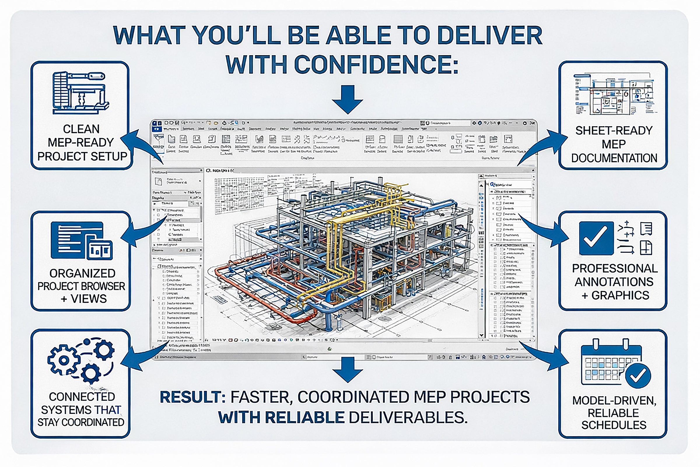 Sheet-ready Revit MEP documentation example displaying coordinated mechanical, electrical, and plumbing plans for professional delivery.
