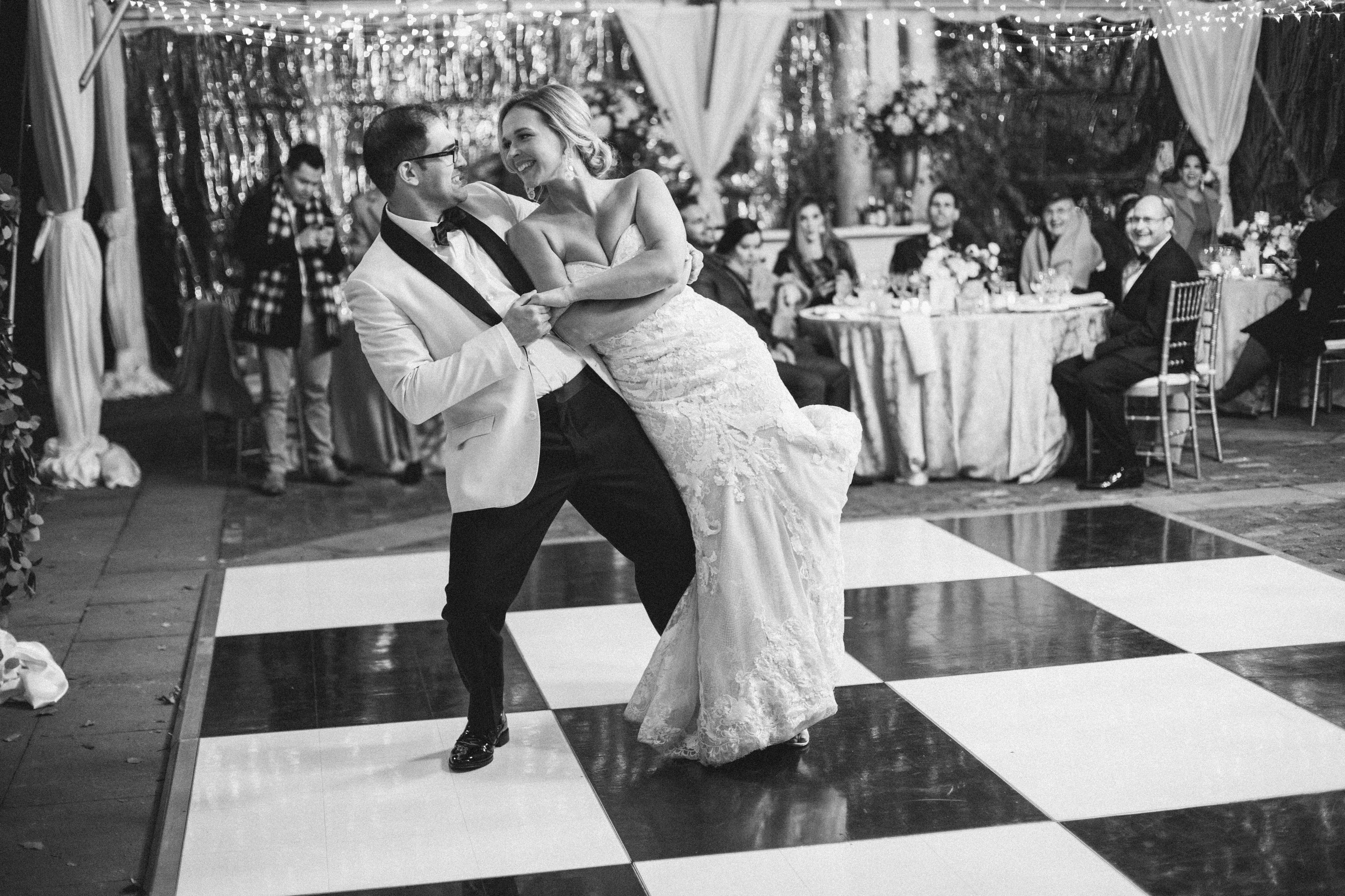Jaclyn & Dustin, Sean Money Elizabeth Faye Photography, The Cedar Room Charleston, wedding dance kissing dip