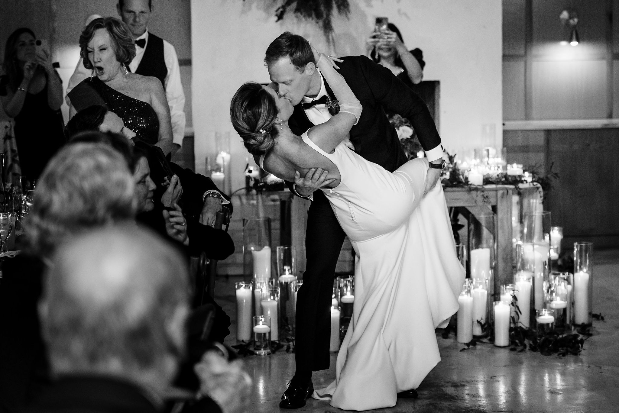 Jaclyn & Dustin, Sean Money Elizabeth Faye Photography, The Cedar Room Charleston, wedding dance kissing dip