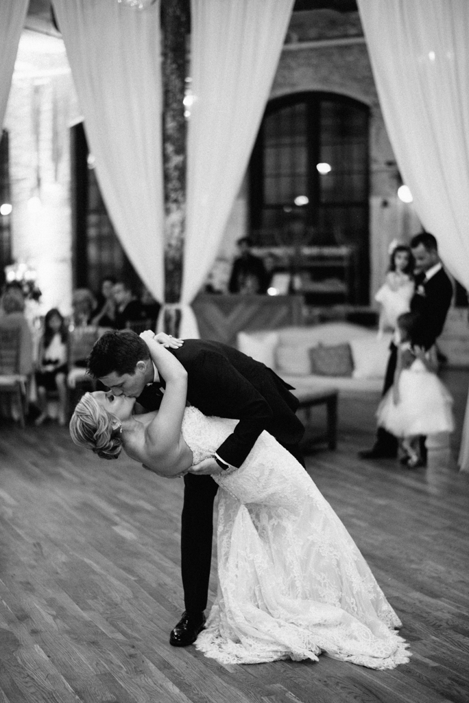 Jaclyn & Dustin, Sean Money Elizabeth Faye Photography, The Cedar Room Charleston, wedding dance kissing dip