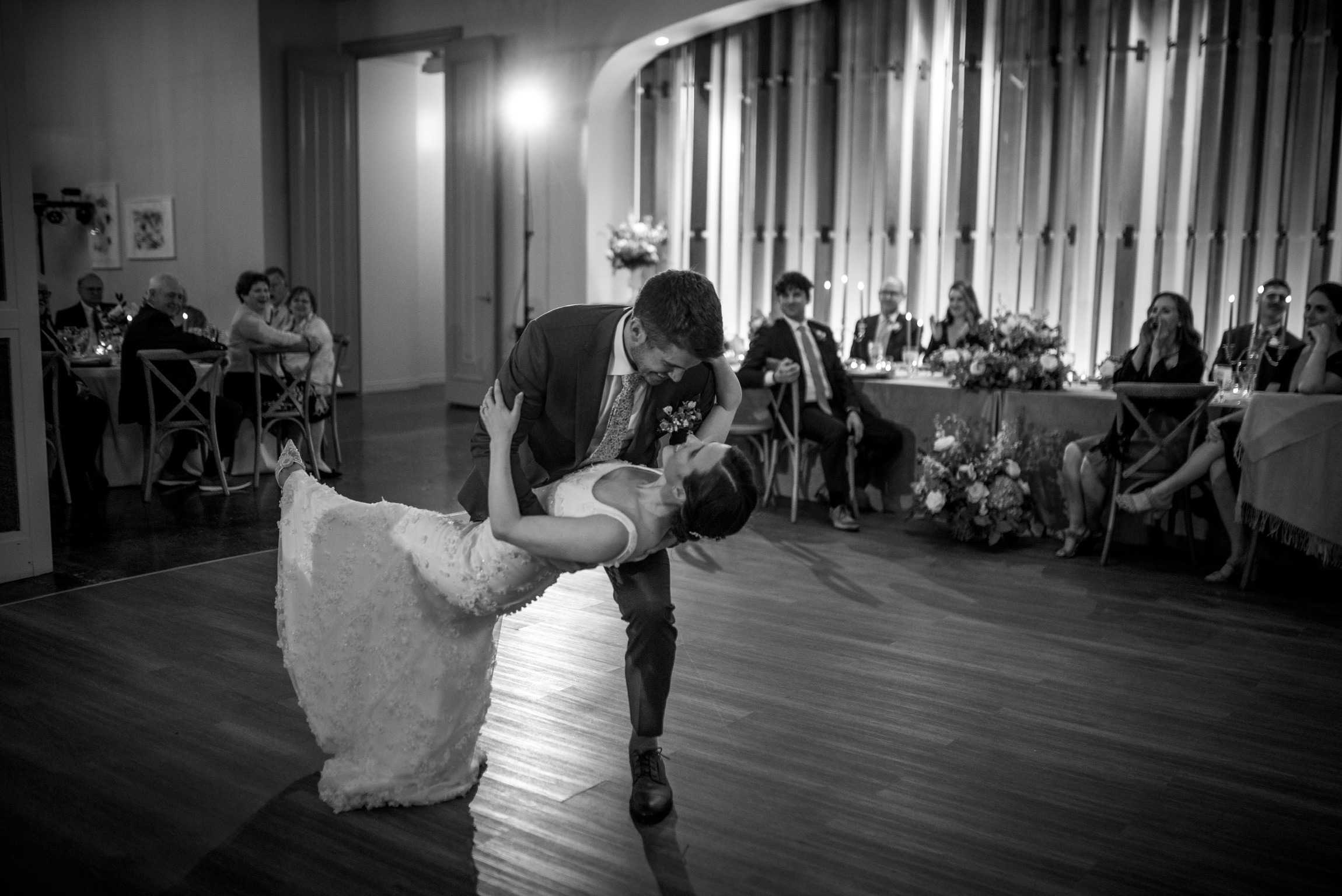 Jaclyn & Dustin, Sean Money Elizabeth Faye Photography, The Cedar Room Charleston, wedding dance kissing dip
