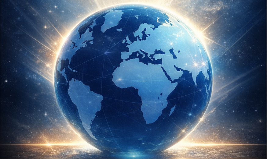 backlit globe in the night sky