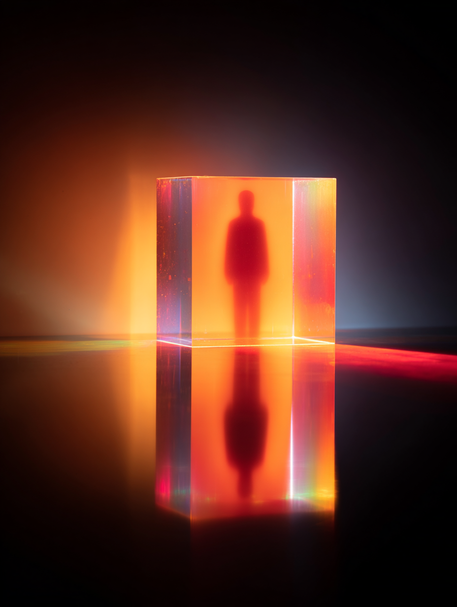 Abstract image of a person in a cube