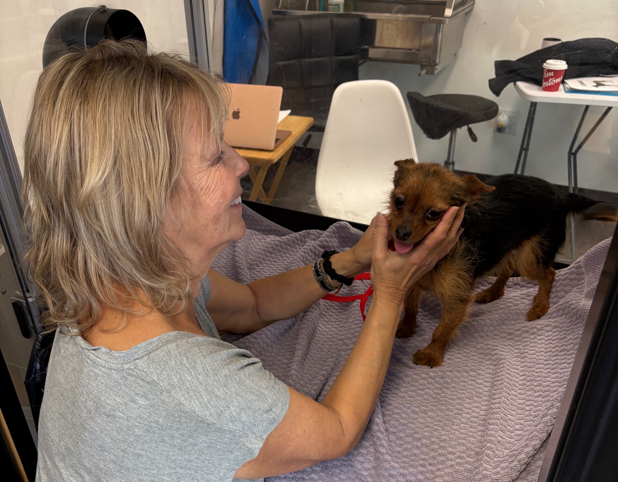 Canine massage certification graduate with therapy dog