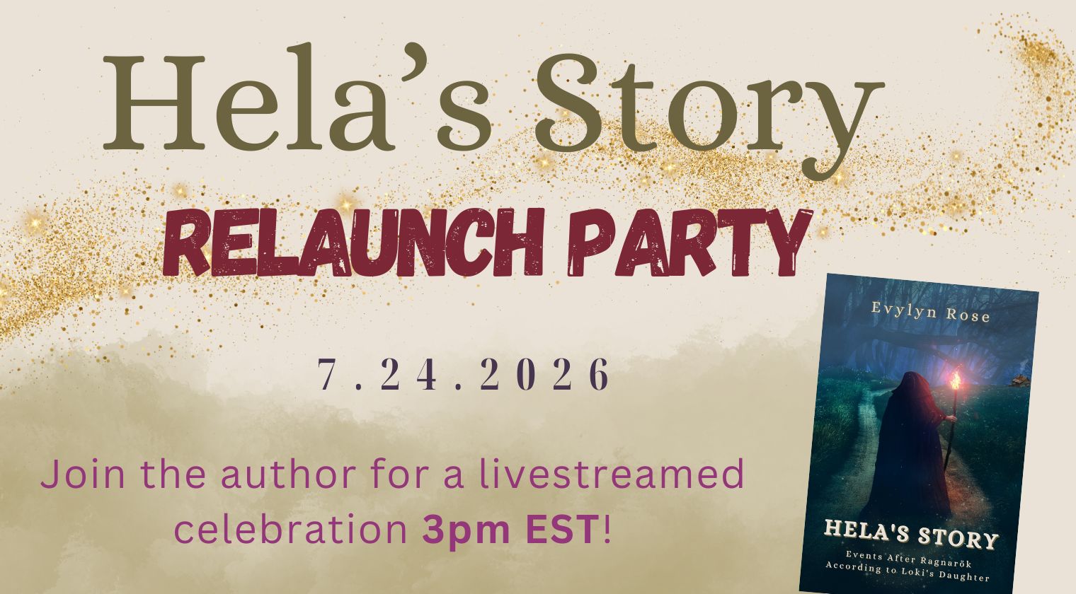 promo image for the Hela's Story Relaunch Party 7.24.2026 