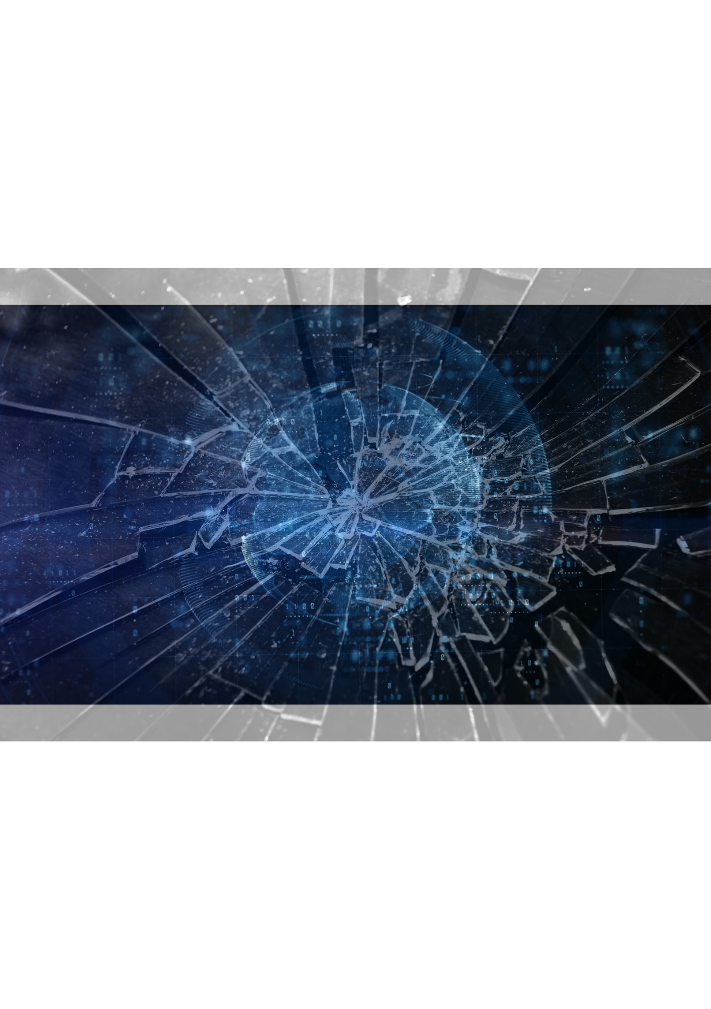 Earth-shaped cloud of data behind a broken window