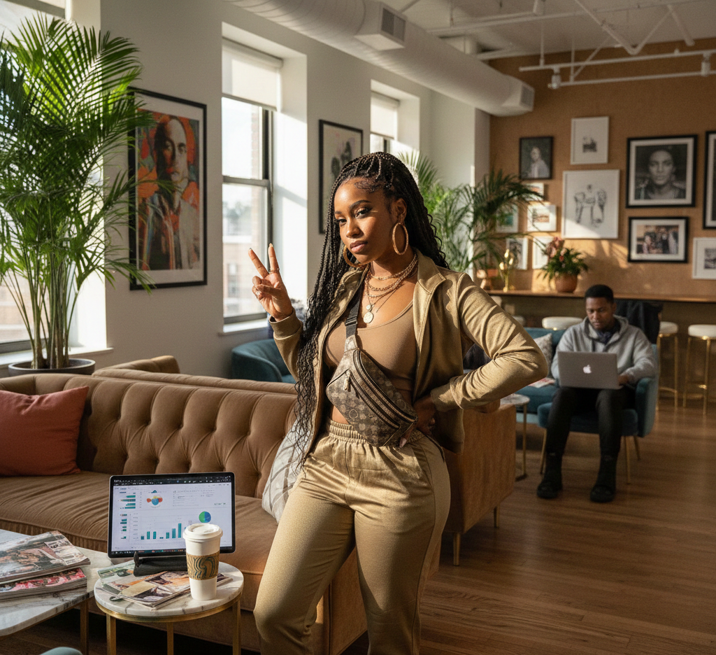 A social media consultant taking a picture in a coffee shop.