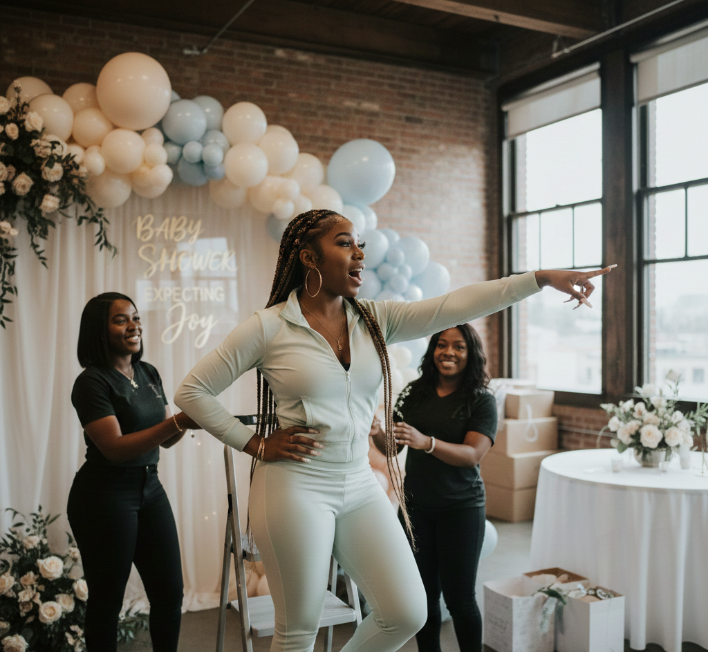An Event Planner working on setting up for a baby shower.