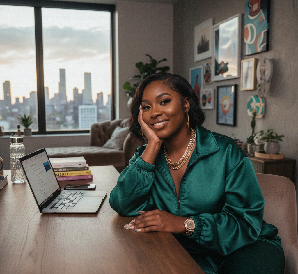 A Dropship Strategist sitting at her desk.