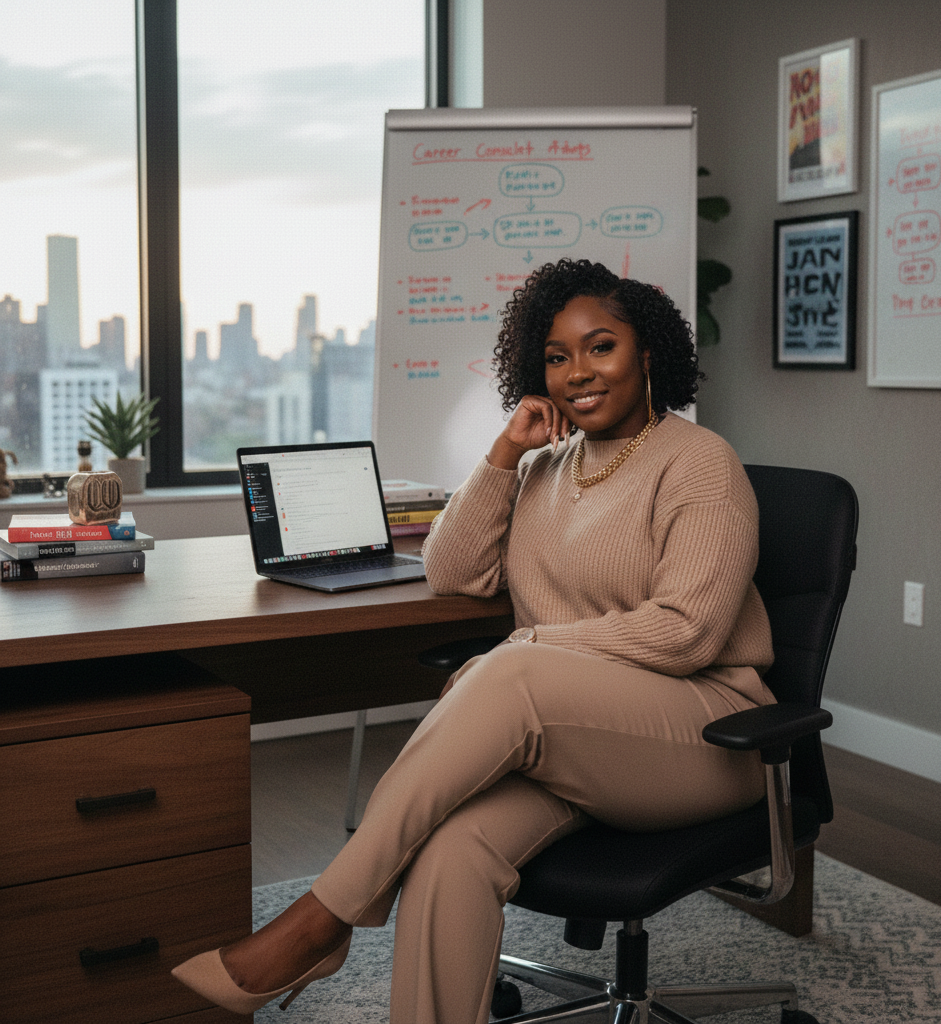 A Career Consultant sitting in her office.