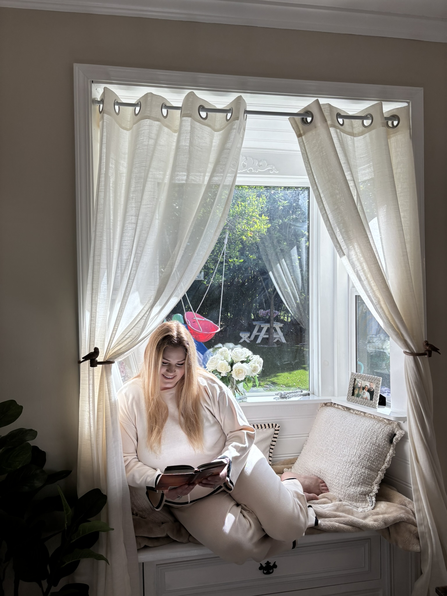 Gina Romero reading, enjoying time to herself