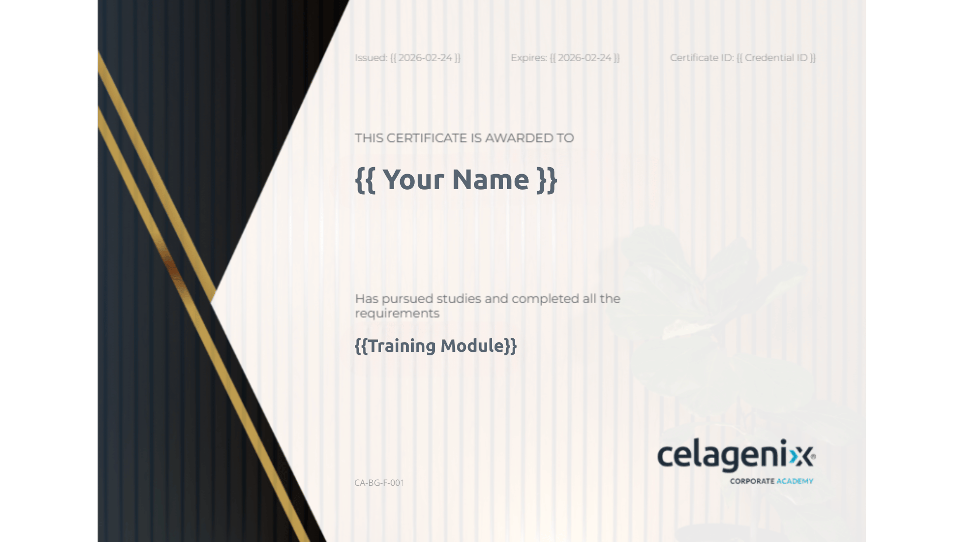 Celagenix Academy Certificate Preview