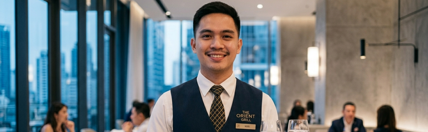 Hospitality employee describing career growth after training