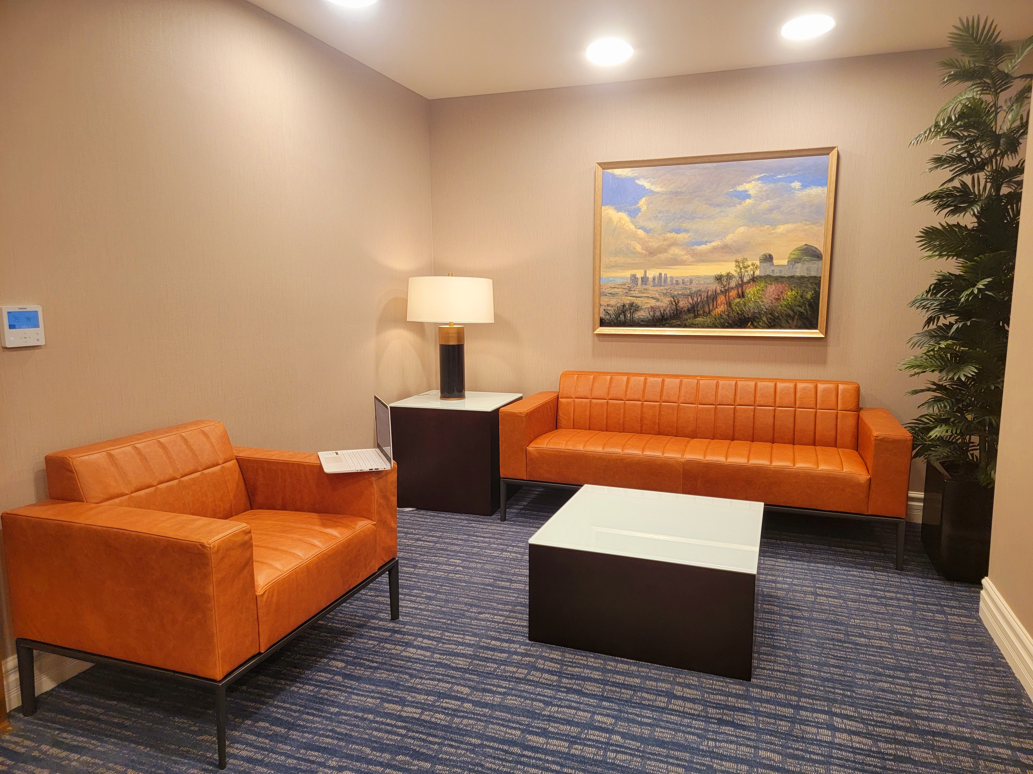 Orange chairs in a professional meeting room