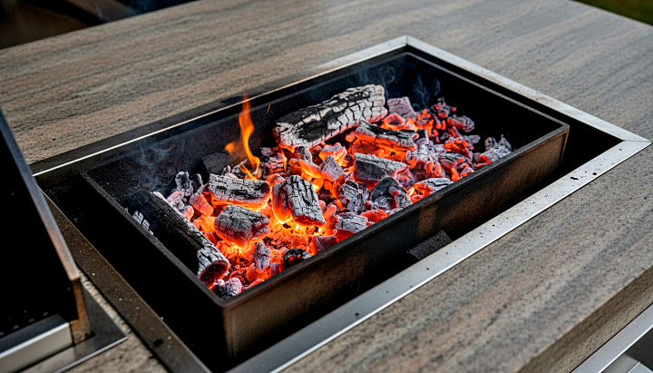 Hardwood Lump Charcoal lit.