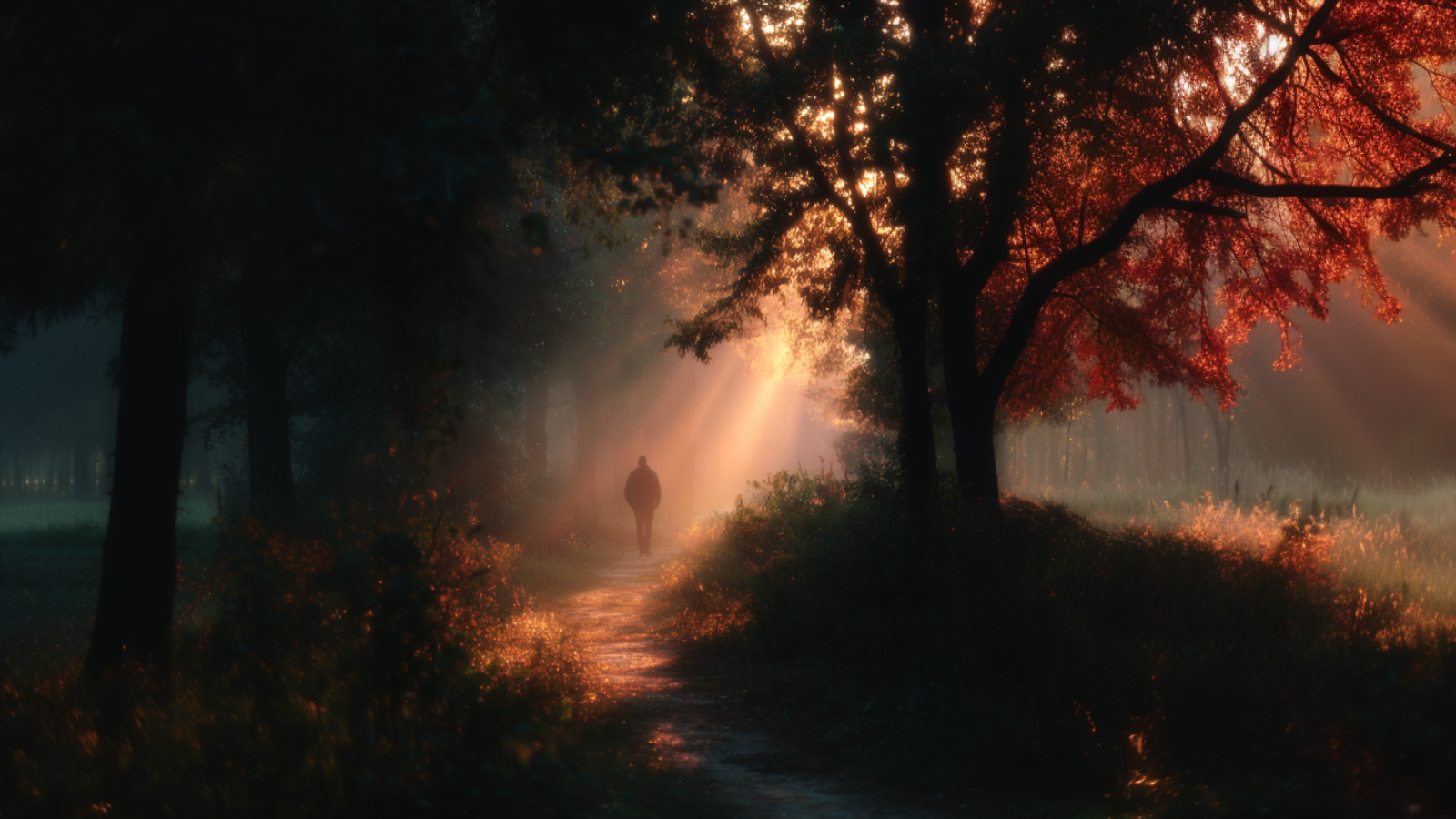 A person walking down a path through the forest