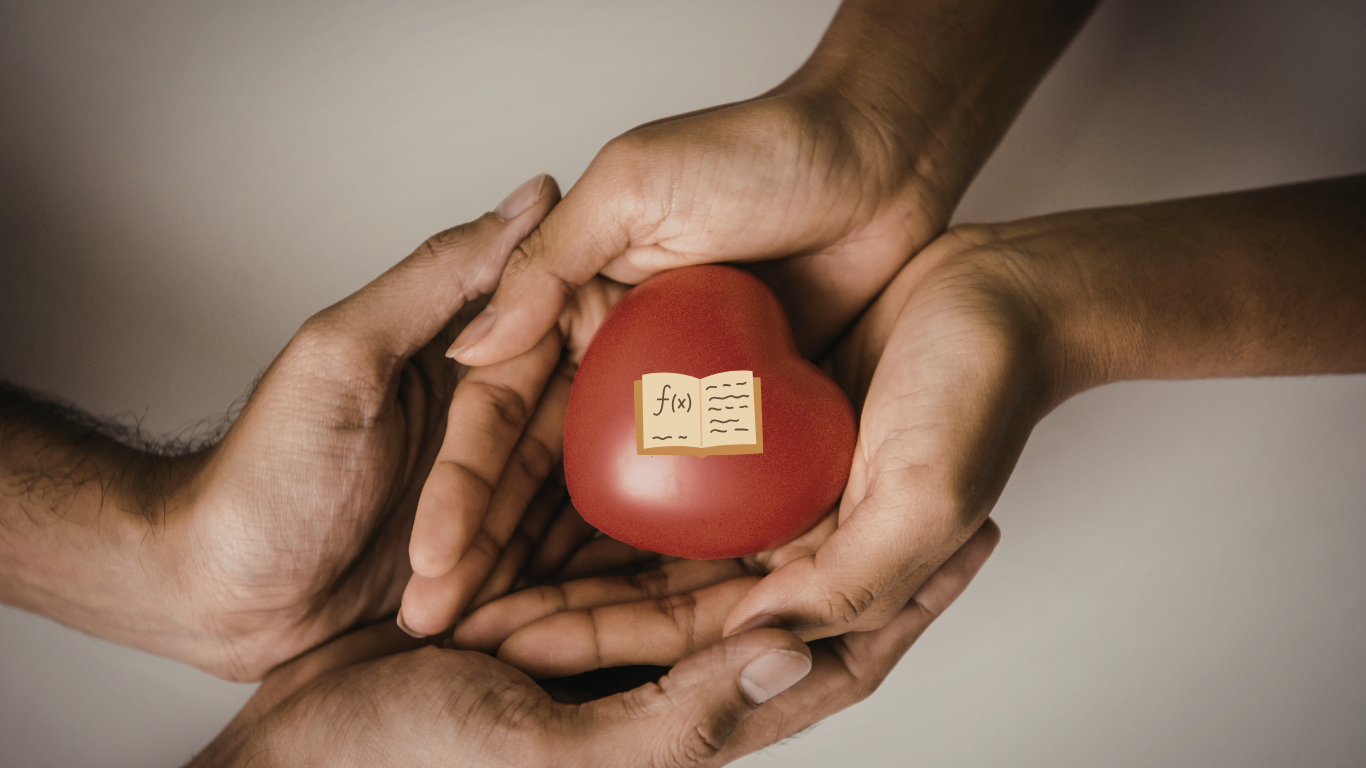 two hands collaborating to hold a function resting on a heart