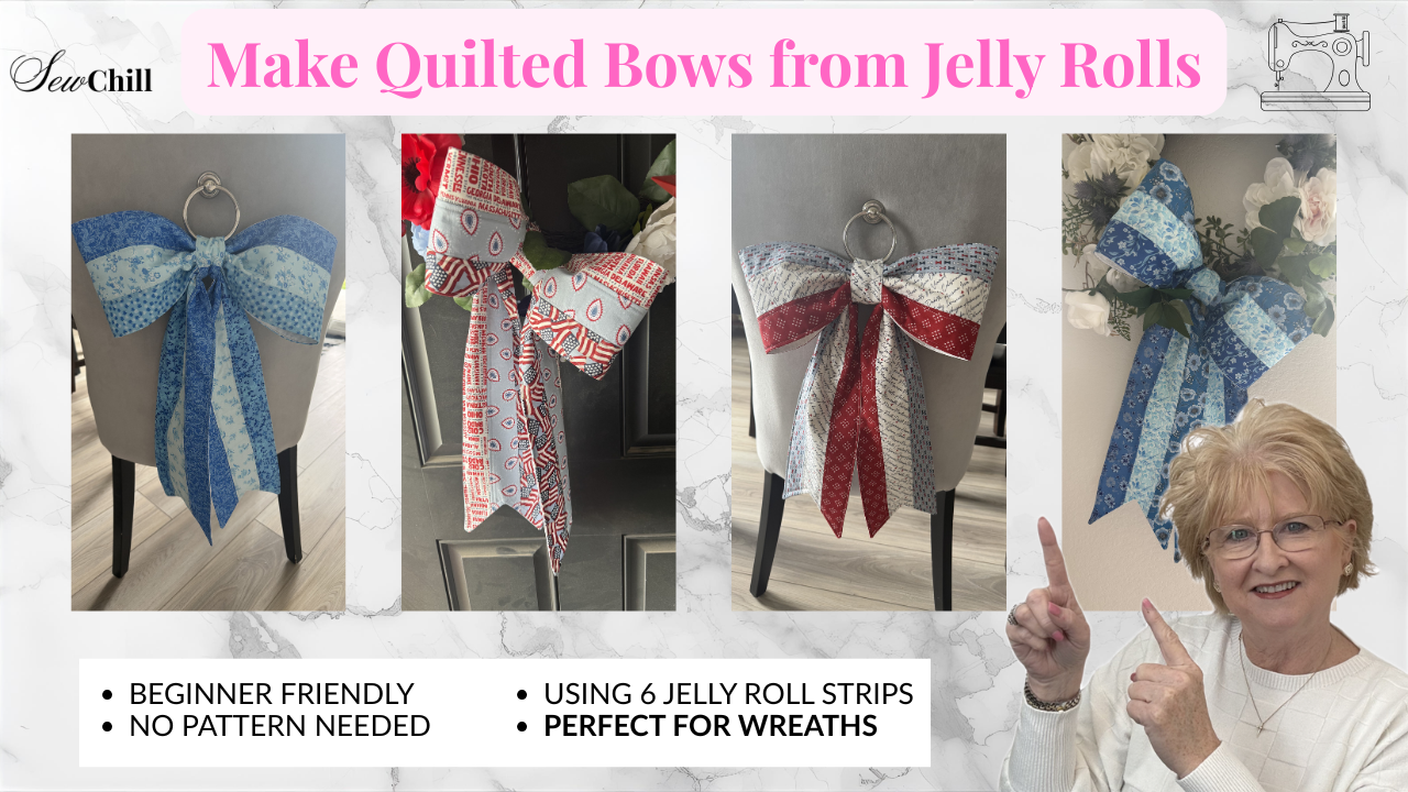 Quilted Fabric Bow made with jelly roll strips