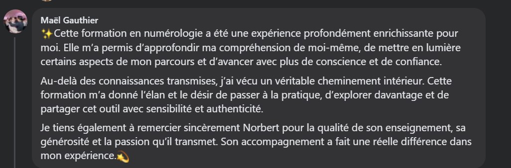 Formation en numérologie évolutive - Témoignage