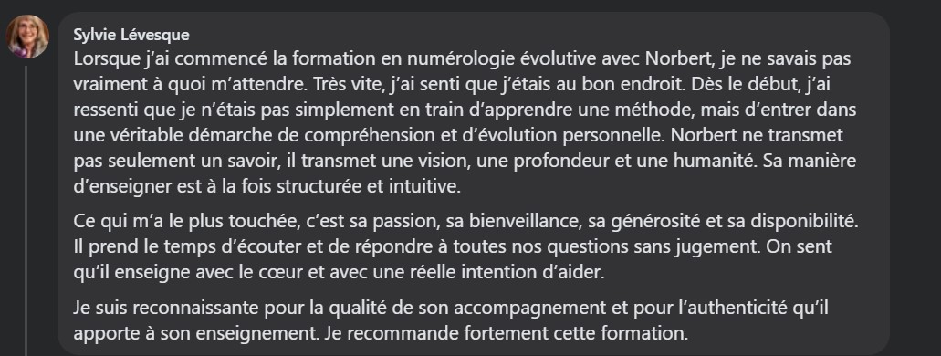 Formation en numérologie évolutive - témoignages