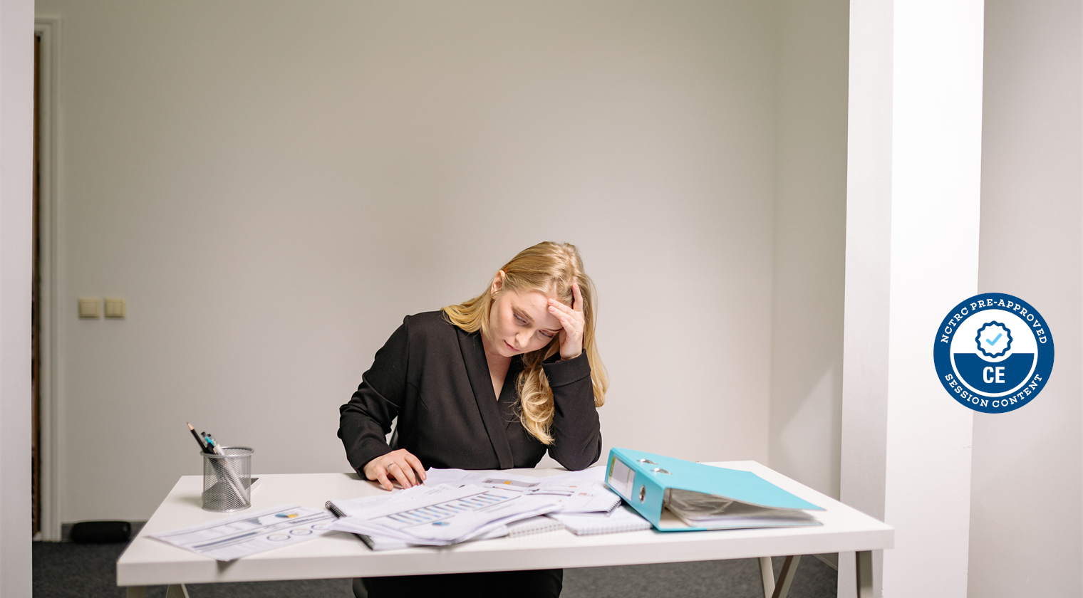 Quiet empty workspace representing provider strain and recovery