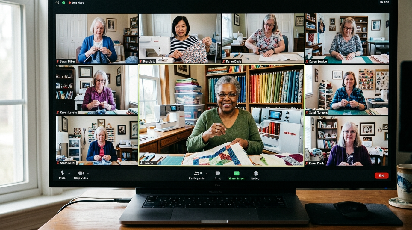 Women on zoom, sewing