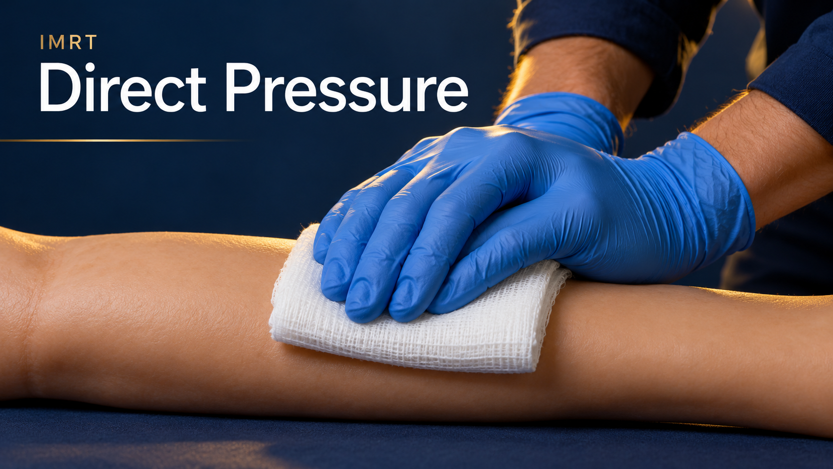 Direct pressure: gloved hands pressing a gauze pad