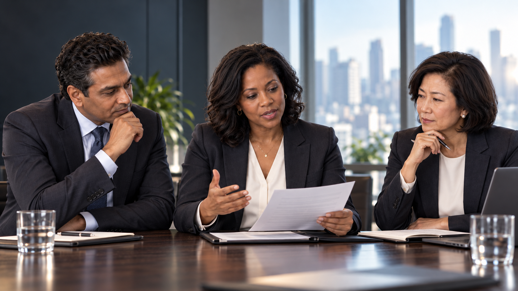 Penny Ledger, Max Margin and Connie Control discuss a difficult professional decision